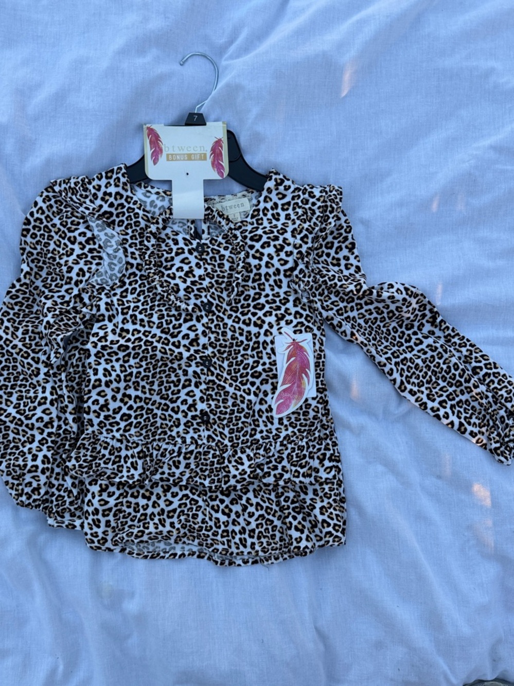 btween Brown Leopard Print Ruffle Long-Sleeve Top and Skirt